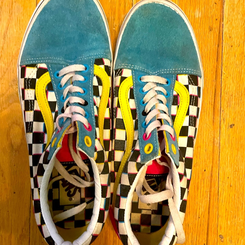 Unique Vans Old Skool Crazy Check M 8.5 / W 10 EUC Leather Toe Lace Up 508357